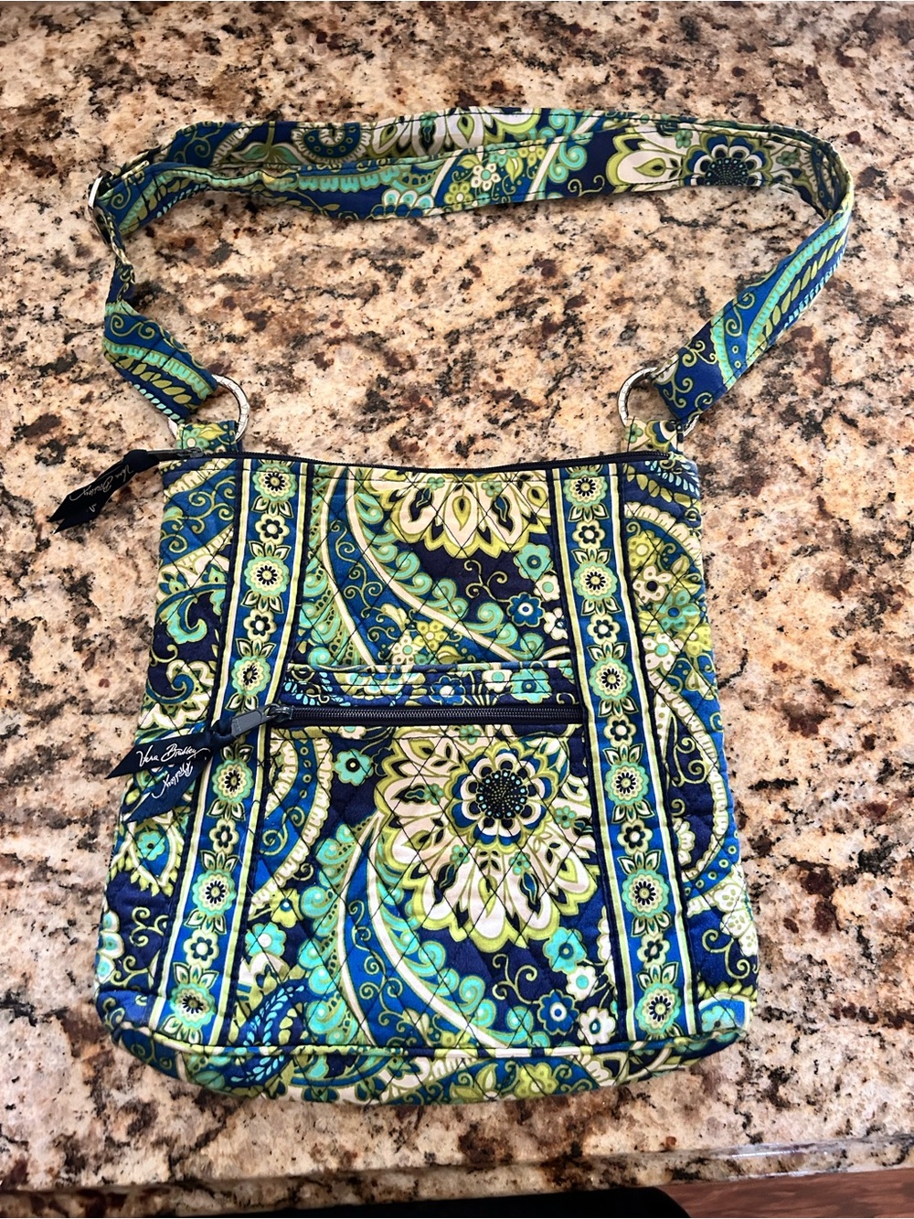 Vera Bradley Navy, Teal & Lime Paisley Quilted Crossbody Bag